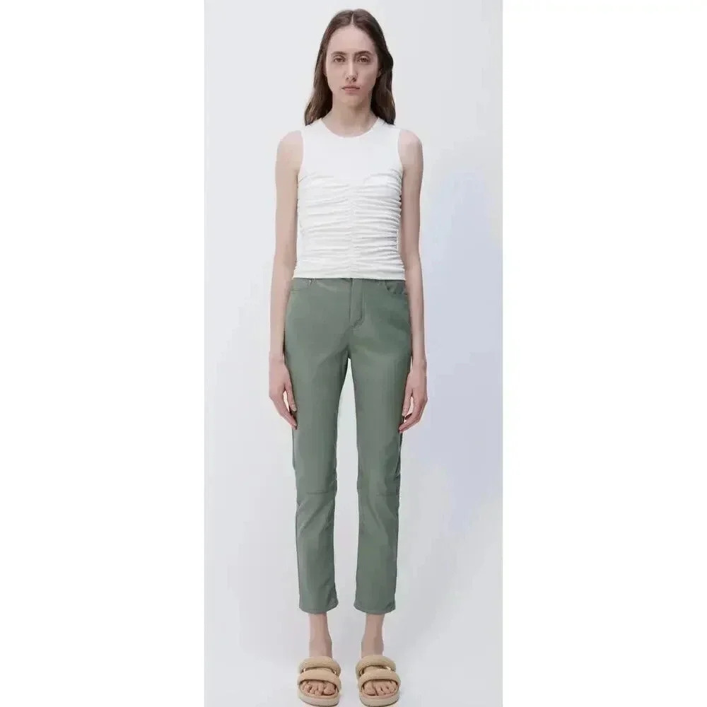 NWT! Jonathan Simkhai RIVER VEGAN LEATHER PANT in seagrass